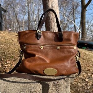 Mulberry Mitzy North South Cognac Brown Pebbled Leather Way Hobo
